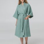 Халат вафельный женский Boho Kimono, зеленая мята — 8 марта с логотипом