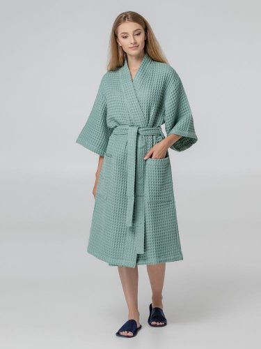 Халат вафельный женский Boho Kimono, зеленая мята — 8 марта с логотипом