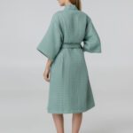 Халат вафельный женский Boho Kimono, зеленая мята — 8 марта с логотипом