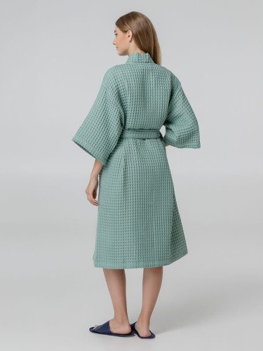 Халат вафельный женский Boho Kimono, зеленая мята — 8 марта с логотипом